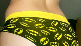 Trying on panties close up.