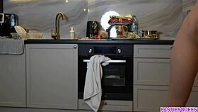 i feel so emotional watching this naked housewife with octopus tattoo on ass cook dinner in the kitchen