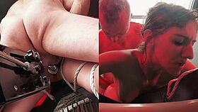 this slut in cage, destroying her tight cunt with fuck machines