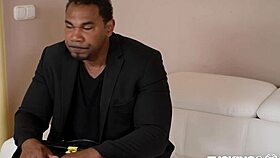 Anissa Kate fucks her boss, making black stud cum on nerdy glasses.