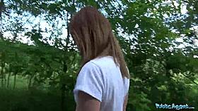 Public agent nails small 18+ boobed cutie deep in wild woods