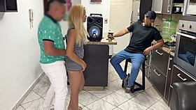 Girlfriend's ass rubbing leads to hard cock in front of boyfriend