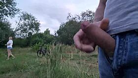 man public flash and jerk off dick near unknown beautiful girl she want to see how he cumshot for she