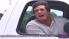 Blonde Rides Topless in Convertible