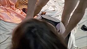 amoul casually fucks doggystyle in satin lingerie with blowjob and rimjob