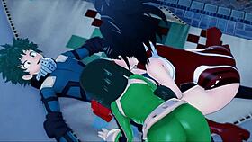 deku, momo, and tsuyu in my hero hentai threesome