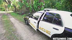 cop gets a surprising pull over from muscular hunk in uniform