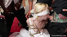 oh damn! blindfolded tied bride group banged hard by strangers