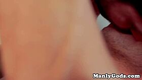 Hunky gay couple rimming ass at home closeup?