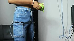 Hot interview with slim brunette Perlahot69 getting butt massage.