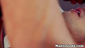 Hunky gay couple rimming ass at home closeup?