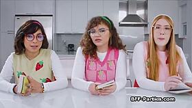 Book club turns into wild foursome with nerdy girlfriends