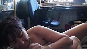 This mature brunette slut is getting fucked at work with big tits and handjob