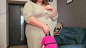 chubby student in a short dress likes to suck cock and get creampie in her little 18+ hole