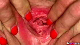 I stretch my wet vagina with big tits bouncing.