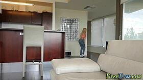 teen lesbian domina straps on and fucks milf in bondage