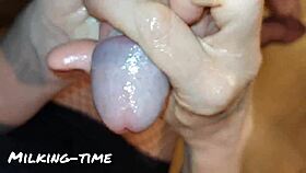 Enjoying the growth of mushroom heads in close-up milking sessions