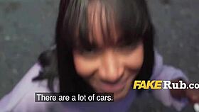 Ebony Girl Kneels for Blowjob, Fucking Outdoor for Cash