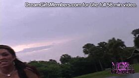 This brunette in a bikini flashes in public, making the neighbors angry in Florida.