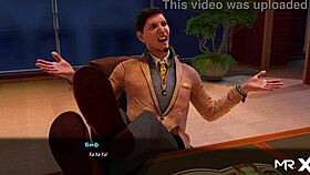 girlfriend helps with man in 3d anime hentai game