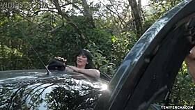 Wow! Mechanic And Boyfriend Tag Team Latina Babe With Deepthroat And Licking!