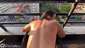 My neighbor fucks on the porch with big tits!