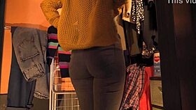 Hot Secretary Teases Big Ass In Tight Jeans With Visible Panty Line