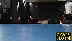 big tits brunette samantha bentley deepthroats a big dick with handcuffs and slaps