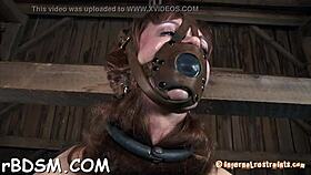 look at this pretty bound chick getting her pussy whipped