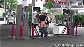 Pregnant Girl Joins Wild Threesome Gangbang at Gas Station