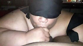 Big couple gives super blow job while blindfolded