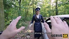 In the car, the czech guy in uniform serves privately with pov sex