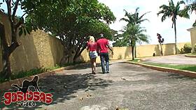 Blonde Slut Fingers and Sucks Monster Cock