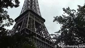 under the eiffel tower in paris extreme public sex risky threesome orgy 😈