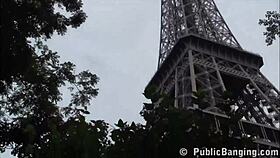 under the eiffel tower in paris extreme public sex risky threesome orgy 😈