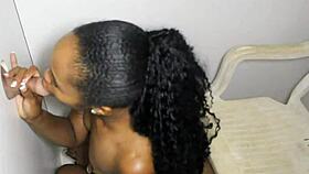 Beautiful petite ebony hottie with small tits and nice ass blowing strangers in glory hole.