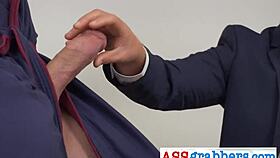 Gay sex with hunk in costumes at the CEO's office