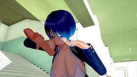 i helped my horny asian classmate with her problem in the corridor, riding and masturbating