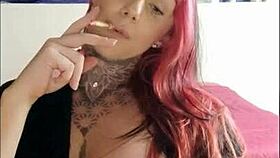 Sensual Tattooed Babe Smoking And Teasing On Webcam