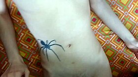 trying a new position with her tight pink pussy