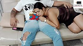 Massage to my stepmother goes too far, I fuck her mouth and leave it full of milk