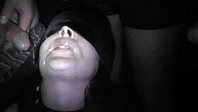 Amateur wife gets banged hard in adult theater gloryhole gangbang.