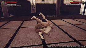 rien and brittany wrestle naked in this 3d fight