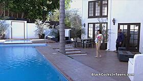 Slutty bikini teen 18+ gags on big black cock