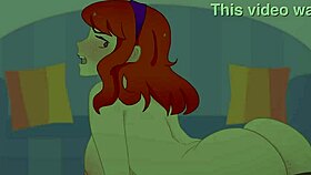 red-haired daphne strips in toilet for unknown guy in scooby-doo parody
