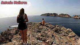 horny spanish couple bends over for threesome on beach