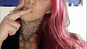 Sensual Tattooed Babe Smoking And Teasing On Webcam