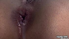 Slutty brunette gets anal fucked and creampied by big black cock in massage