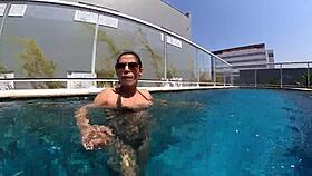 Married woman fucks unknown employee in the pool