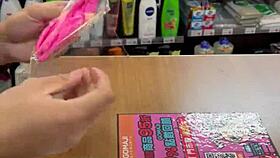 Asian ladyboy teases with new thong in convenience store
